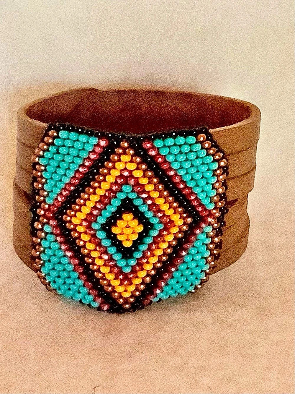 Beaded Geometric Brown Belt